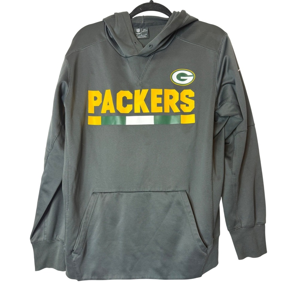 Nike NFL Green Bay Packers Dri-Fit Pullover Hoodie Med Gray Sweatshirt Football